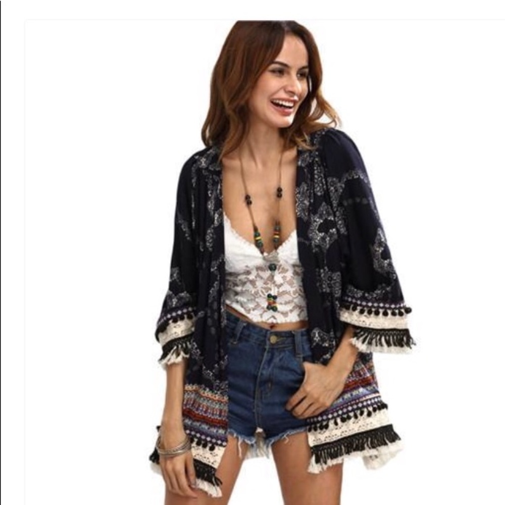 Boho Pom Fringe Kimono